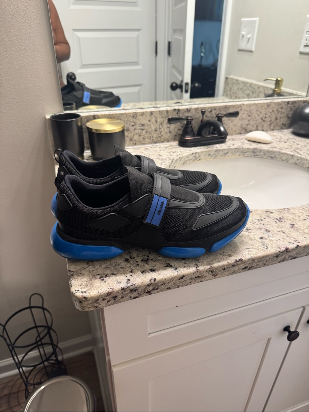 Prada Black and Blue Strap Sneakers